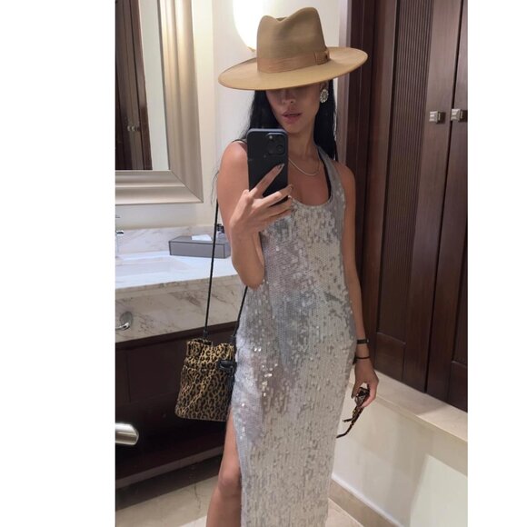 NEW! Zara | Sequin Racerback Maxi Dress In Silver - Picture 3 of 16